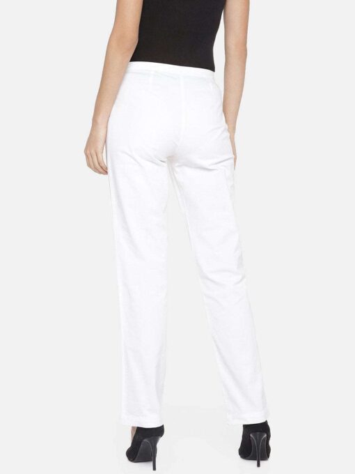 Women's Cotton Lycra White Regular Fit Pant - Image 4