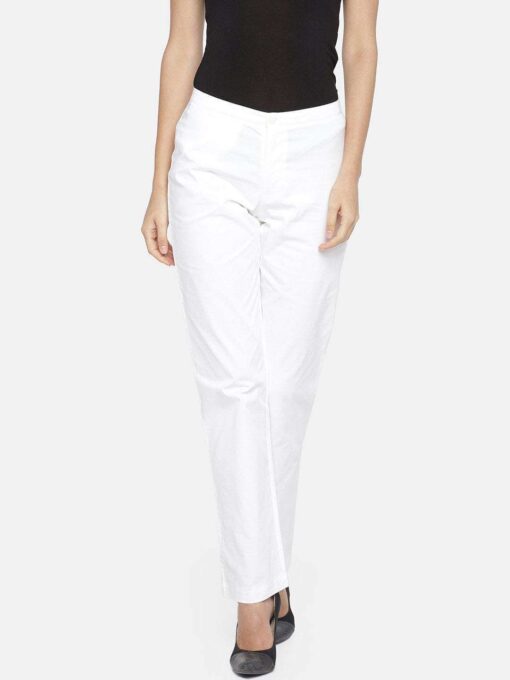 Women's Cotton Lycra White Regular Fit Pant - Image 2