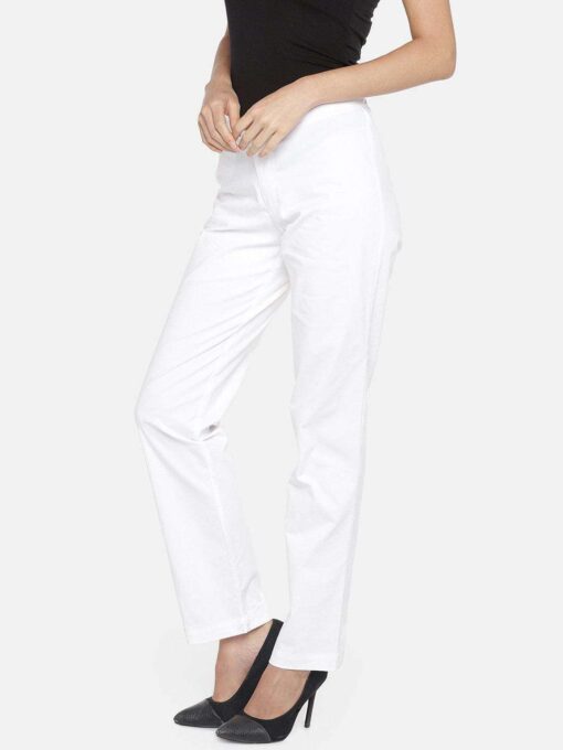 Women's Cotton Lycra White Regular Fit Pant - Image 3