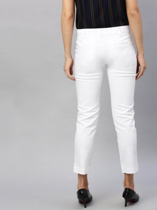 Women's Cotton Lycra White Regular Fit Pant - Image 4