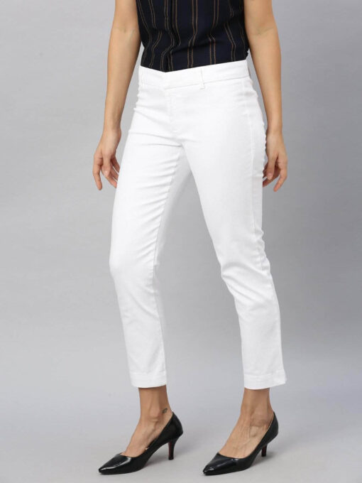 Women's Cotton Lycra White Regular Fit Pant - Image 3