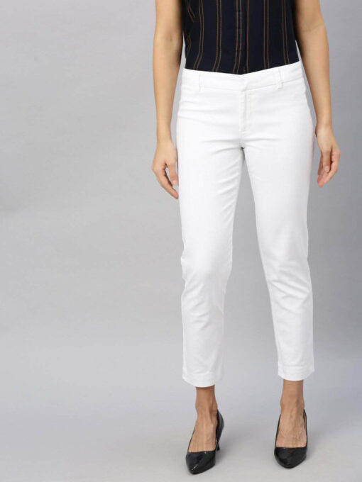 Women's Cotton Lycra White Regular Fit Pant - Image 2