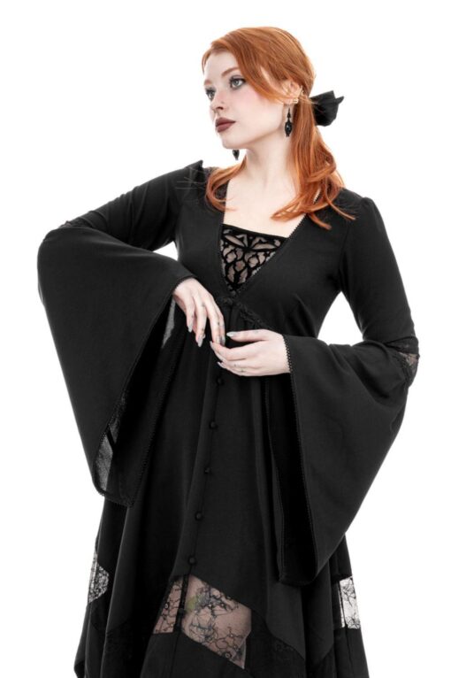 Restyle - Entombed - Gothic Midi Dress with Flocked Mesh Panel - Image 3