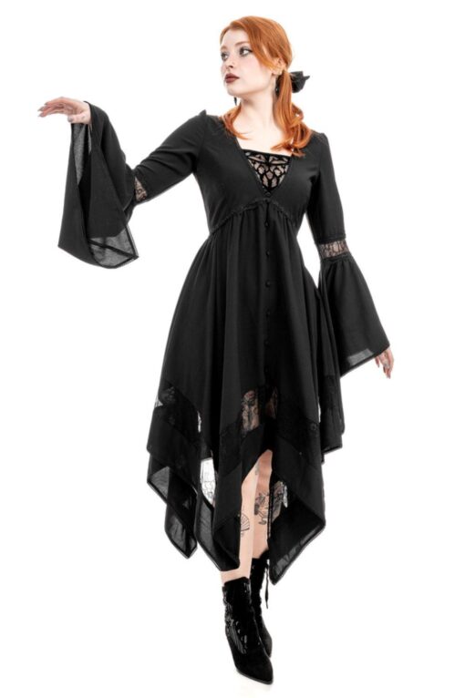 Restyle - Entombed - Gothic Midi Dress with Flocked Mesh Panel