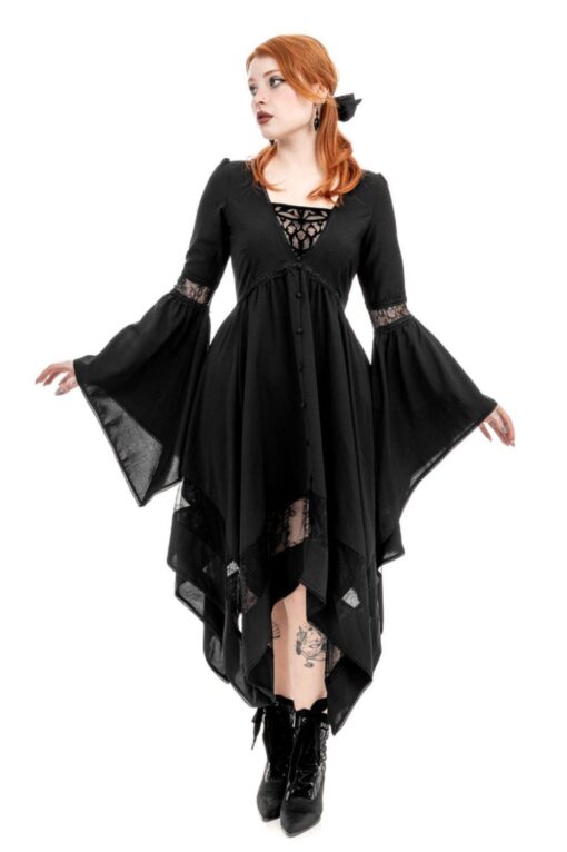 Restyle - Entombed - Gothic Midi Dress with Flocked Mesh Panel - Image 4