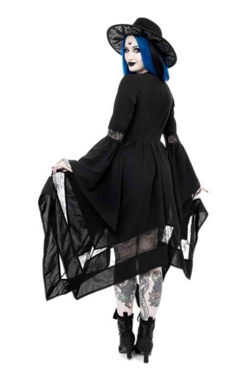 Restyle - Entombed - Gothic Midi Dress with Flocked Mesh Panel - Image 2