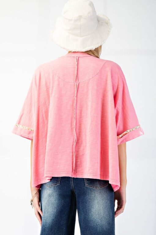 Malibu Pink Flower Patch Washed Cotton Slub Top - Image 4