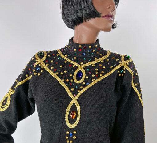 80s Vintage Gem Sweater Women's Pullover Long Sleeve Black Medium VFG - Image 4