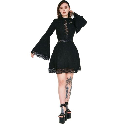 Jawbreaker - Bell Sleeve Flare Lace Up Back Dress - Image 4