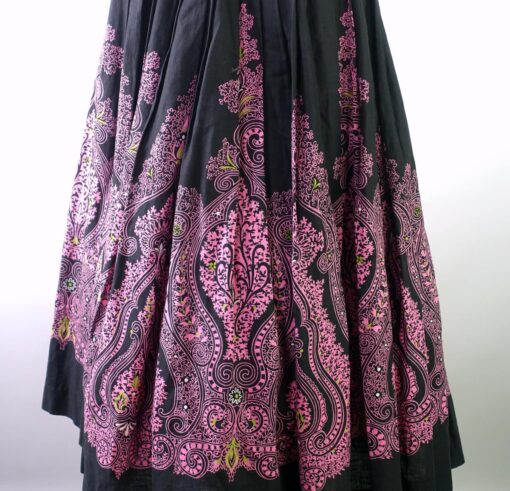 50s Full Skirt Women's Vintage 60s Paisley Print Black Pink VFG Medium Sears Kerrybrooke - Image 3