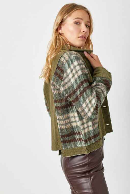 Olive Plaid Corduroy Jacket - Image 3