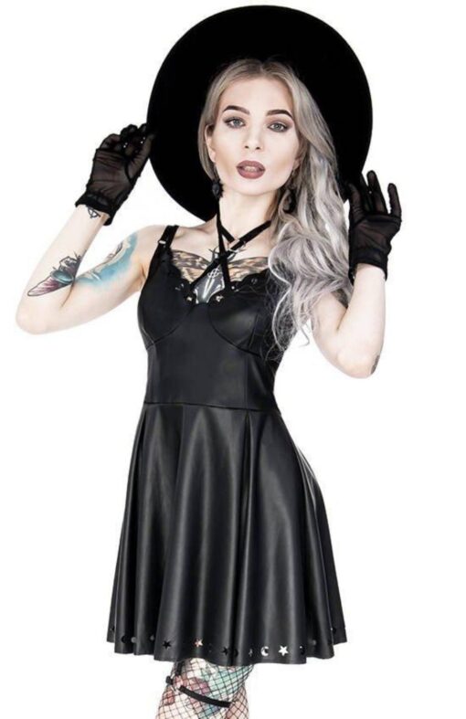 Restyle - Crescent Moon - Laser Cut Mini Faux Leather Dress