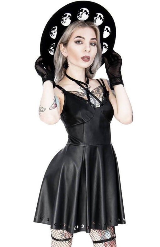 Restyle - Crescent Moon - Laser Cut Mini Faux Leather Dress - Image 10