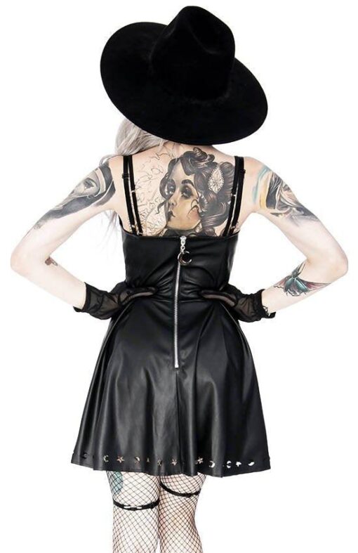 Restyle - Crescent Moon - Laser Cut Mini Faux Leather Dress - Image 11