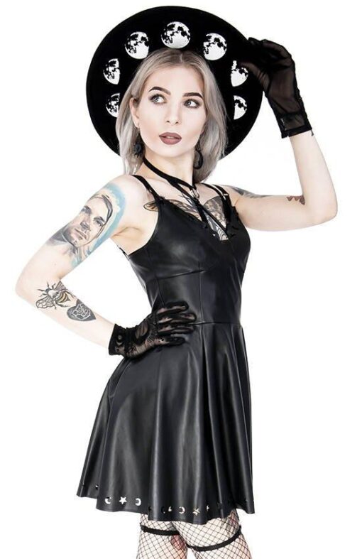 Restyle - Crescent Moon - Laser Cut Mini Faux Leather Dress - Image 5