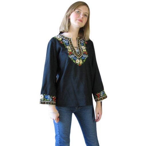 70s Women's Blouse Cottagecore Top Embroidered Vintage Boho Hippie Tunic S/M VFG Tramo - Image 2