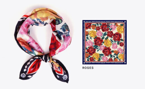 Fashion Silk Petit Square Scarf Nathalie Lete Shawl Wrap - Roses - Image 2