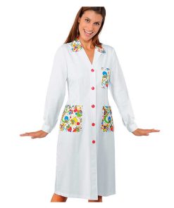 Bata Pediatra Blanca Donna Cuello Pico Dibujos Infantiles